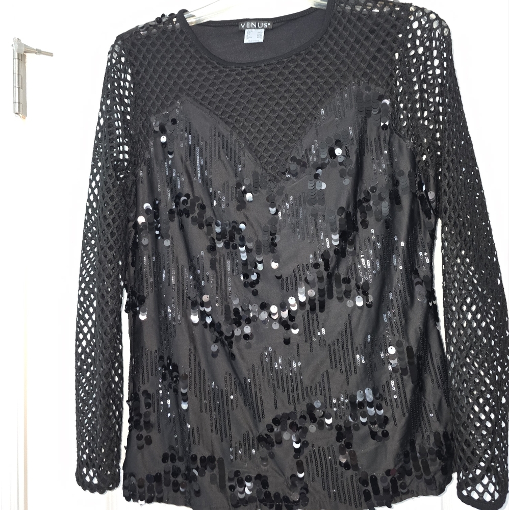 VENUS Black Sequin Mesh Blouse